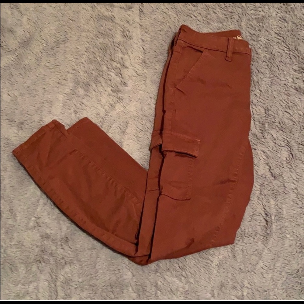 Maroon cargo pants.
